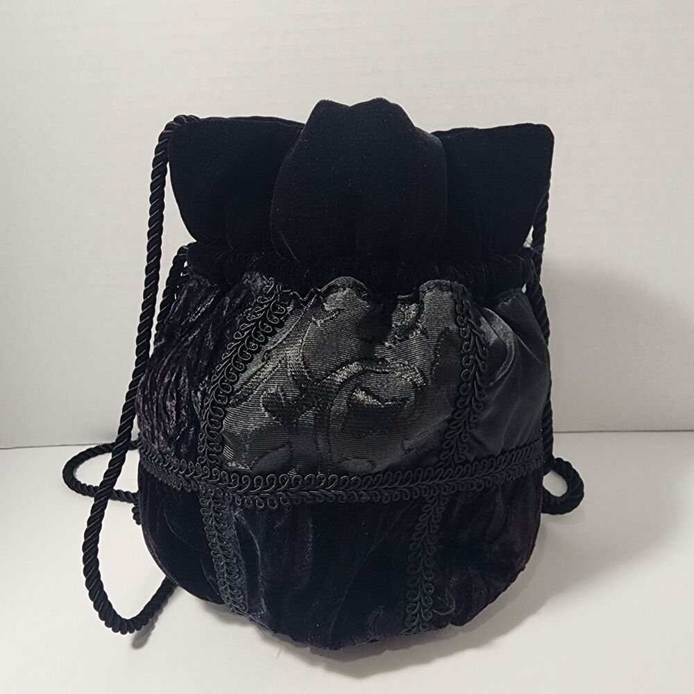 Vintage Black Velvet Crossbody Pouch Bag Boho Steampunk Gothic Victorian 8"×8"